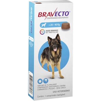 Bravecto Cães 1000mg 20 A 40kg - MSD Bravecto Cães 1000mg 20 A 40kg - MSD