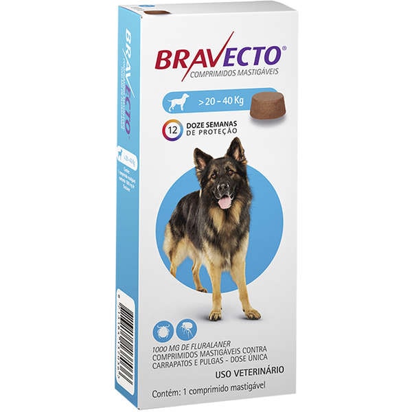 Bravecto Cães 1000mg 20 A 40kg - MSD Bravecto Cães 1000mg 20 A 40kg - MSD