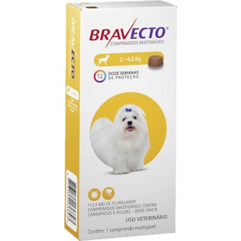 Bravecto Cães 112,5mg 2 A 4,5kg - MSD Bravecto Cães 112,5mg 2 A 4,5kg - MSD