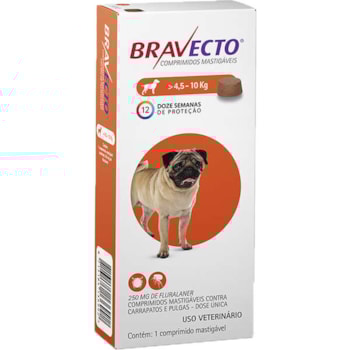 Bravecto Cães 250mg 4,5 A 10kg - MSD Bravecto Cães 250mg 4,5 A 10kg - MSD