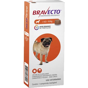 Bravecto Cães 250mg 4,5 A 10kg - MSD