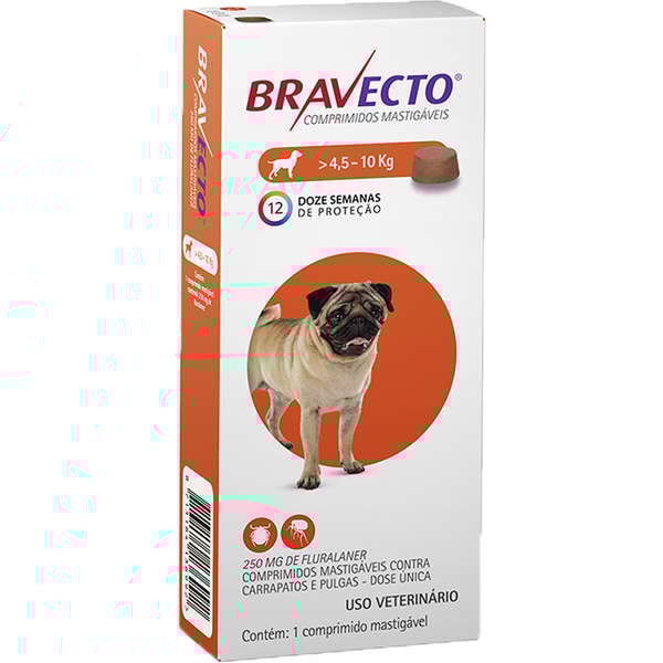 Bravecto Cães 250mg 4,5 A 10kg - MSD Bravecto Cães 250mg 4,5 A 10kg - MSD