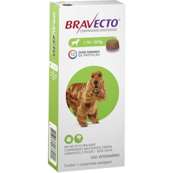 Bravecto Cães 500mg 10 A 20kg - MSD Bravecto Cães 500mg 10 A 20kg - MSD