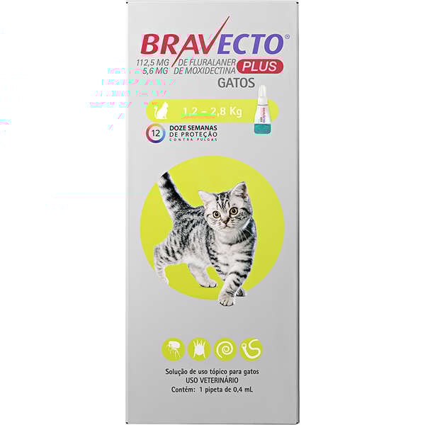 Bravecto Plus Transdermal Gatos 112,5mg 1,2 a 2,8kg - MSD Bravecto Plus Transdermal Gatos 112,5mg 1,2 a 2,8kg - MSD