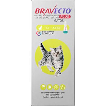 Bravecto Plus Transdermal Gatos 112,5mg 1,2 a 2,8kg - MSD