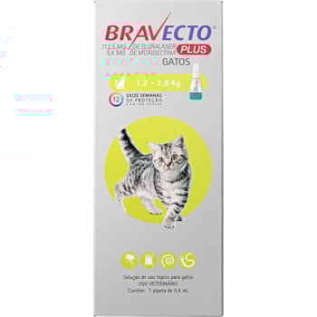 Bravecto Plus Transdermal Gatos 112,5mg 1,2 a 2,8kg - MSD Bravecto Plus Transdermal Gatos 112,5mg 1,2 a 2,8kg - MSD