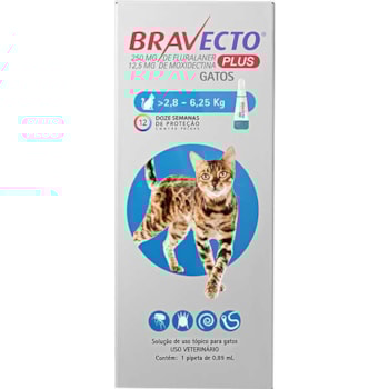 Bravecto Plus Transdermal Gatos 250mg 2,8 a 6,25kg - MSD Bravecto Plus Transdermal Gatos 250mg 2,8 a 6,25kg - MSD