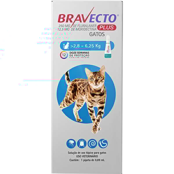 Bravecto Plus Transdermal Gatos 250mg 2,8 a 6,25kg - MSD Bravecto Plus Transdermal Gatos 250mg 2,8 a 6,25kg - MSD