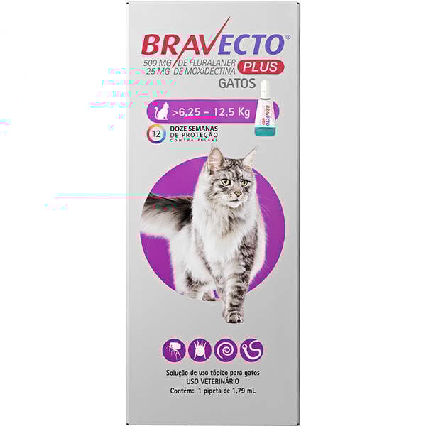 Bravecto Plus Transdermal Gatos 500mg 6,25kg a 12,5kg - MSD Bravecto Plus Transdermal Gatos 500mg 6,25kg a 12,5kg - MSD