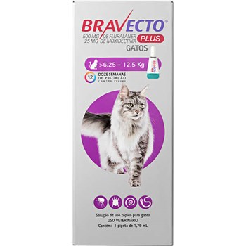 Bravecto Plus Transdermal Gatos 500mg 6,25kg a 12,5kg - MSD