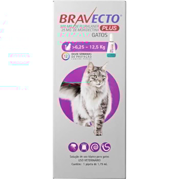 Bravecto Plus Transdermal Gatos 500mg 6,25kg a 12,5kg - MSD Bravecto Plus Transdermal Gatos 500mg 6,25kg a 12,5kg - MSD