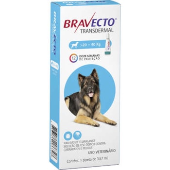 Bravecto Transdermal Cães 1000mg 20 - 40kg - MSD Bravecto Transdermal Cães 1000mg 20 - 40kg - MSD