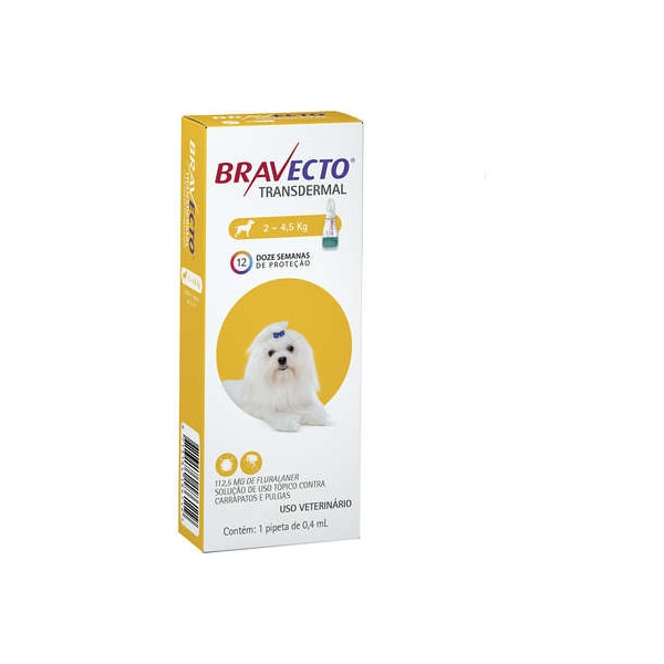 Bravecto Transdermal Cães 112,5mg 2 - 4,5kg - MSD Bravecto Transdermal Cães 112,5mg 2 - 4,5kg - MSD