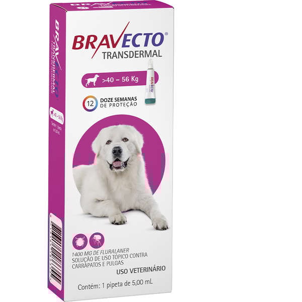 Bravecto Transdermal Cães 1400mg 40 - 60kg - MSD Bravecto Transdermal Cães 1400mg 40 - 60kg - MSD