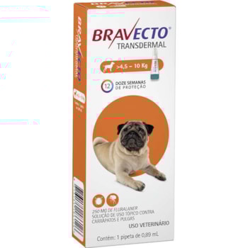 Bravecto Transdermal Cães 250mg 4,5 - 10kg - MSD Bravecto Transdermal Cães 250mg 4,5 - 10kg - MSD