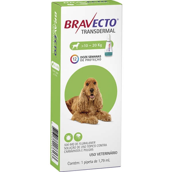 Bravecto Transdermal Cães 500mg 10 - 20kg - MSD Bravecto Transdermal Cães 500mg 10 - 20kg - MSD