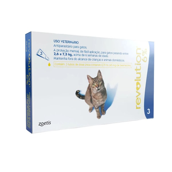 Combo Revolution C/3 Unidades P/Gatos 2,6-7,5kg 45mg - Zoetis Combo Revolution C/3 Unidades P/Gatos 2,6-7,5kg 45mg - Zoetis