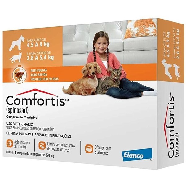 Comfortis 270mg Cães(4,5 a 9kg) e Gatos (2,8 a 5,4kg) - 1 comprimido - Elanco