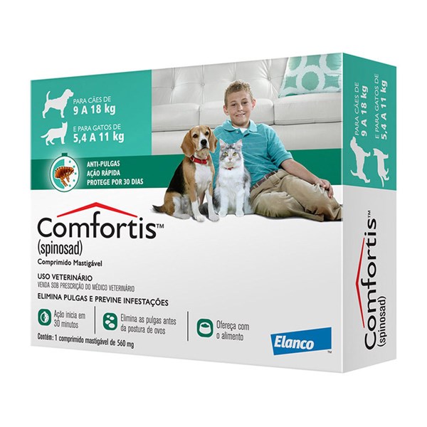 Comfortis 560mg Cães (9 a 18kg) e Gatos (5,4 a 11kg) - 1 comprimido - Elanco