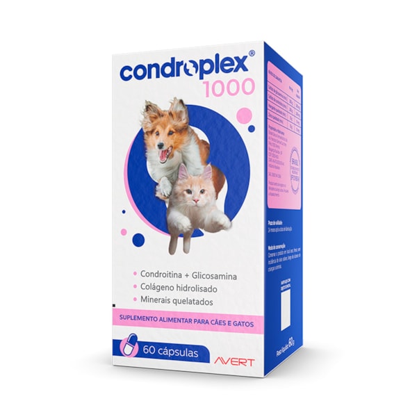 Condroplex 1000 Suplemento Avert para Cães e Gatos 60 cápsulas Condroplex 1000 Suplemento Avert para Cães e Gatos 60 cápsulas