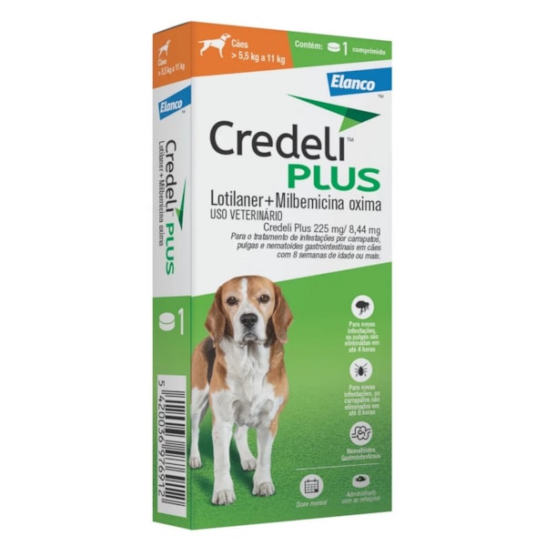 Credeli Plus 225mg 1 comprimido - 5,5 a 11KG - Elanco Credeli Plus 225mg 1 comprimido - 5,5 a 11KG - Elanco