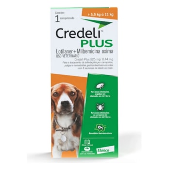 Credeli Plus 225mg 1 comprimido - 5,5 a 11KG - Elanco Credeli Plus 225mg 1 comprimido - 5,5 a 11KG - Elanco