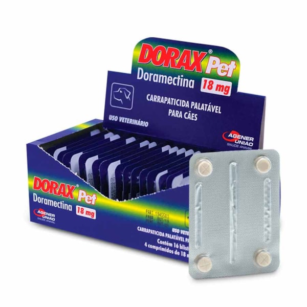 Dorax Pet 18mg Bliester com 4 comprimidos - Agener União Dorax Pet 18mg Bliester com 4 comprimidos - Agener União