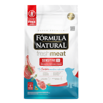 Fórmula Natural Fresh Meat Sensitive Cães Adultos Mini/Pequeno Cordeiro, Mandioca e Aloe Vera