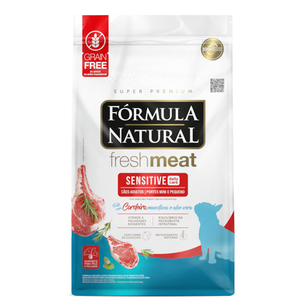 Fórmula Natural Fresh Meat Sensitive Cães Adultos Mini/Pequeno Cordeiro, Mandioca e Aloe Vera
