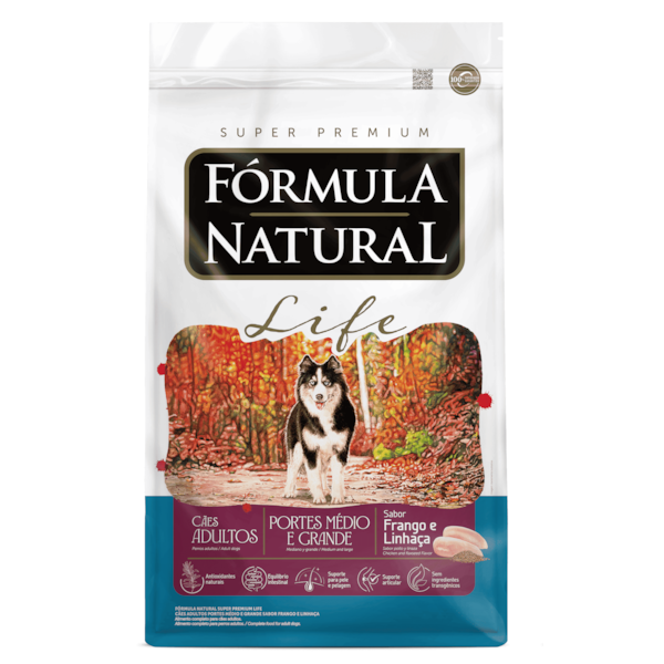 Fórmula Natural Super Premium Life Cães Adultos Portes Médio e Grande Frango e Linhaça - 15Kg