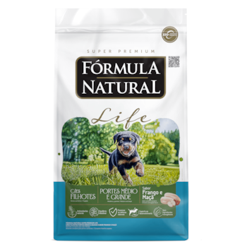 Fórmula Natural Super Premium Life Cães Filhotes Portes Médio e Grande Sabor Frango e Maçã - 15Kg