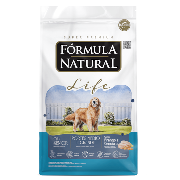 Fórmula Natural Super Premium Life Cão Sênior Portes Médio e Grande Sabor Frango e Cenoura - 15Kg
