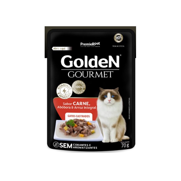 Golden Gourmet Sachê Gatos Adulto Castrado Carne 70g - Golden