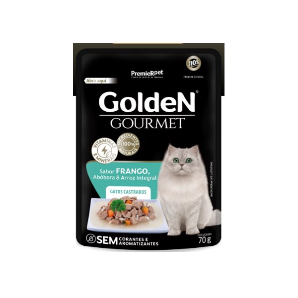 Golden Gourmet Sachê Gatos Adulto Castrado Frango 70g - Golden