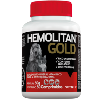 Hemolitan Gold Suplemento Vitamínico 30cp - Vetnil Hemolitan Gold Suplemento Vitamínico 30cp - Vetnil