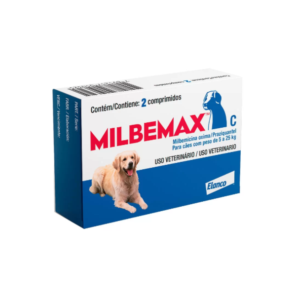Milbemax Cães 5 a 25kg  125mg 2 comprimidos - Elanco Milbemax Cães 5 a 25kg  125mg 2 comprimidos - Elanco