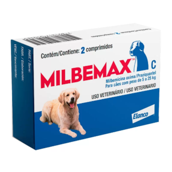 Milbemax Cães 5 a 25kg  125mg 2 comprimidos - Elanco Milbemax Cães 5 a 25kg  125mg 2 comprimidos - Elanco