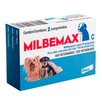 Milbemax Cães até 5kg  25mg 2 comprimidos - Elanco Milbemax Cães até 5kg  25mg 2 comprimidos - Elanco