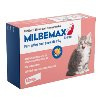 Milbemax Gatos até 2kg 10mg 2 comprimidos - Elanco Milbemax Gatos até 2kg 10mg 2 comprimidos - Elanco