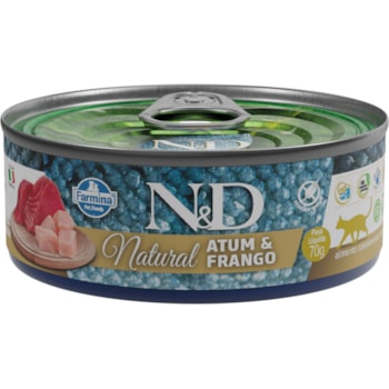 N&D Natural para Gatos de Todas as Raças Sabor Atum e Frango 70g