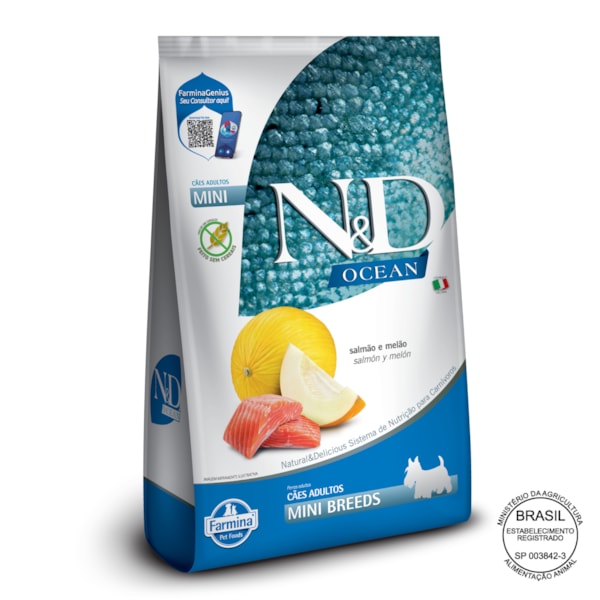 N&D Ocean para Cães Adultos de Raças Mini e Pequenas Sabor Salmão e Melão 2,5Kg