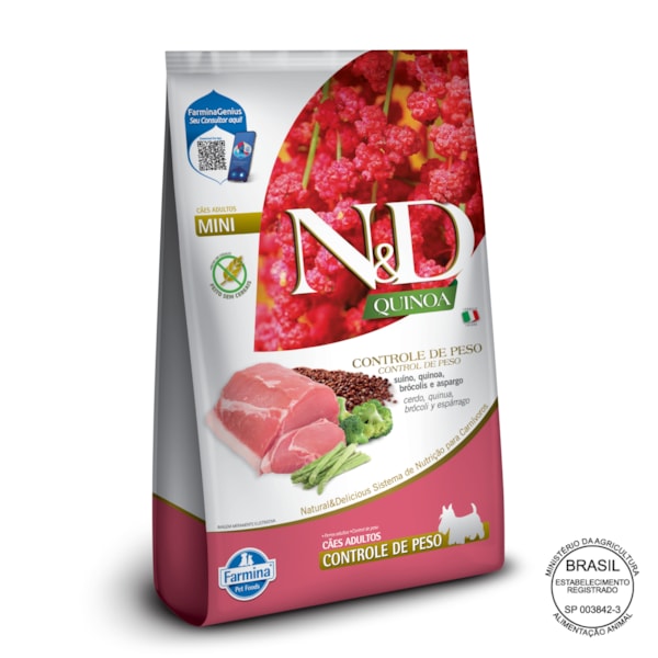 N&D Quinoa Controle de Peso para Cães Adultos de Raças Mini e Pequenas Sabor Suíno