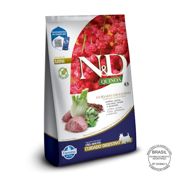 N&D Quinoa Cuidado Digestivo para Cães Adultos de Raças Mini e Pequenas Sabor Cordeiro 800g