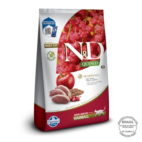 N&D Quinoa Hairball para Gatos Adultos de Todas as Raças Sabor Pato 1,5Kg