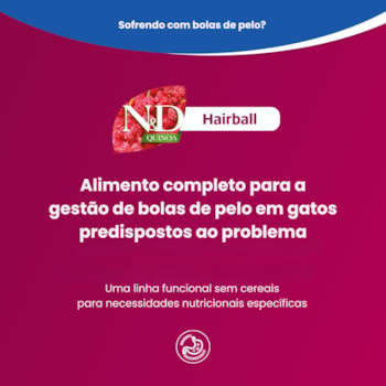 N&D Quinoa Hairball para Gatos Adultos de Todas as Raças Sabor Pato 400g