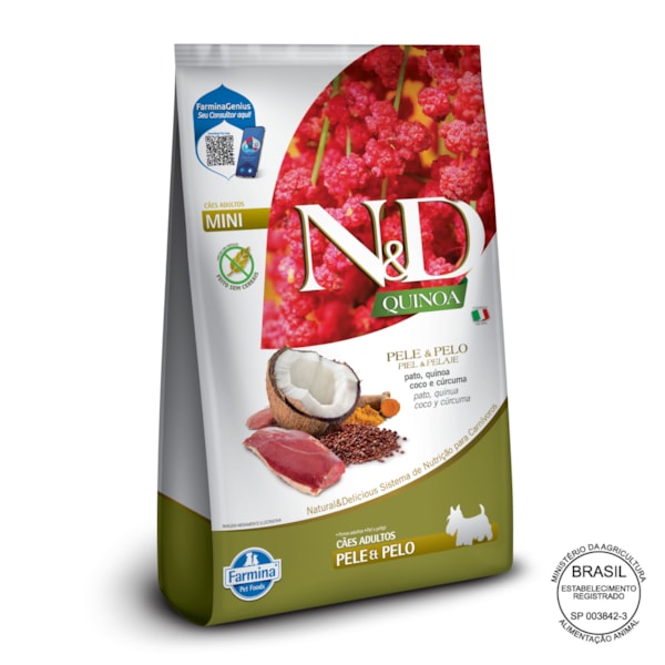 N&D Quinoa Pele e Pelo para Cães Adultos de Raças Mini e Pequenas Sabor Pato