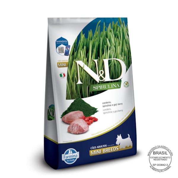 N&D Spirulina para Cães Adultos de Raças Mini e Pequenas Sabor Cordeiro 2Kg