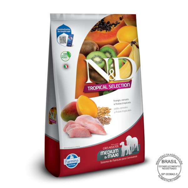 N&D Tropical para Cães Adultos de Raças Médias e Grandes Sabor Frango 10,1Kg