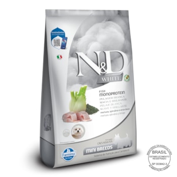 N&D White para Cães Adultos de Raças Mini e Pequenas Sabor Merluza, Spirulina e Erva Doce 2Kg