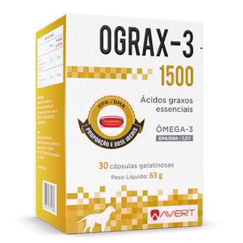 Ograx-3 Cães 1500mg 30 cápsulas - Avert Ograx-3 Cães 1500mg 30 cápsulas - Avert